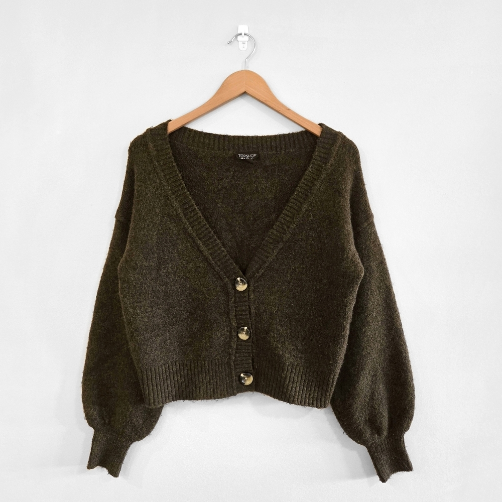 TOPSHOP Dark Green Button Up Cardigan Sweater